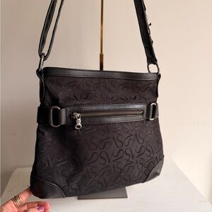 Vera Wang Black Crossbody with Tonal Logo Jacquard